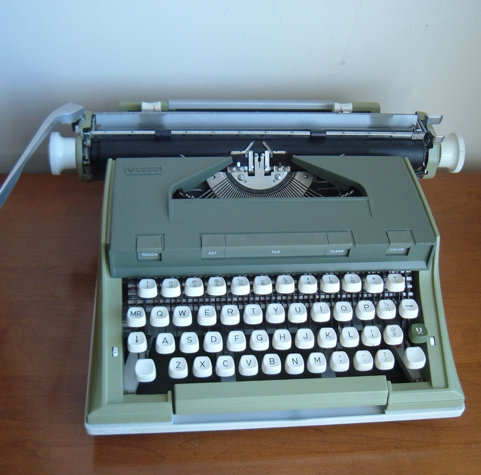 YARD SALE vintage green Newport typewriter