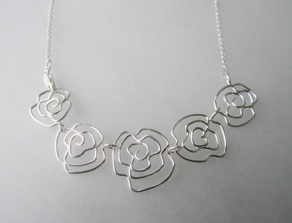 Five Rosettes Necklace, Sterling Silver Wire