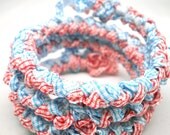 Memory Bracelet - Braided Gingham Ribbon in Baby Blue and Red - Patriotic