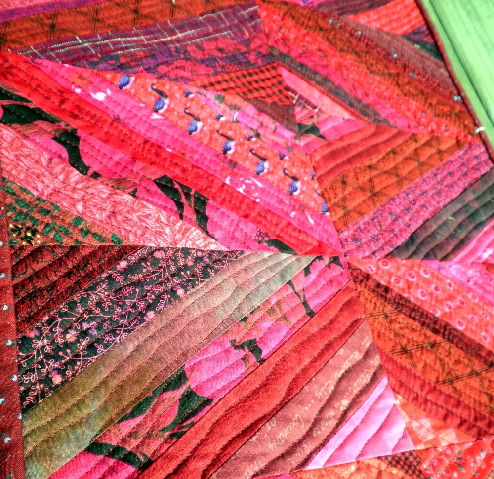 Quilted Table Runner - Diamond Strings in Reds, Purples, and Pinks
