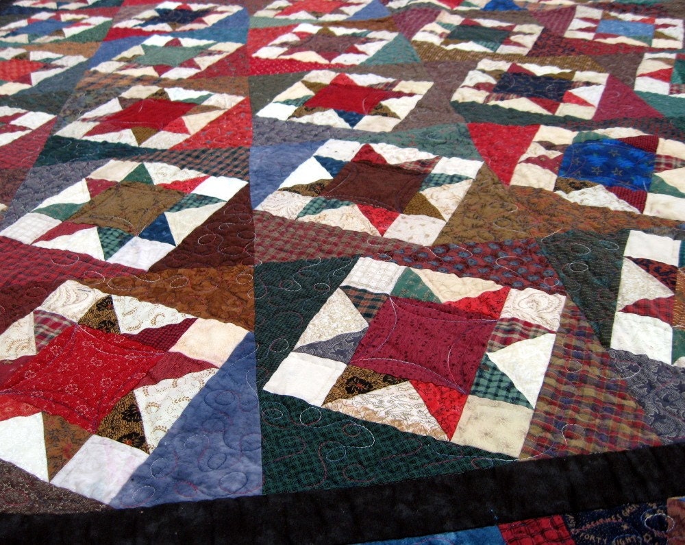 Heirloom Patchwork Quilt, Twin, Full, or Lap, Blanket, Throw, Bedding, Kaddywampus Scrappy Star, traditional