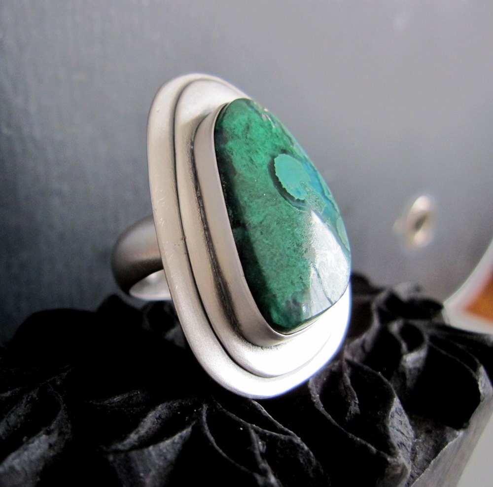 Topography Study Ring - Sterling Silver and Chrysocolla Malachite