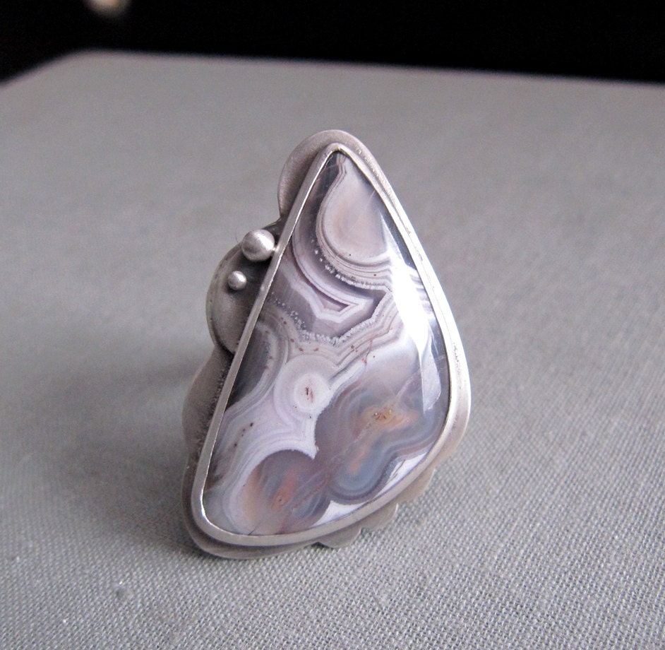 Lace Wing Ring - Laguna Agate and Sterling Silver