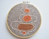Retro inspired Embroidery hoop wall art decor OOAK abstract brown, rust orange, cream hand embroidered - rosemauve
