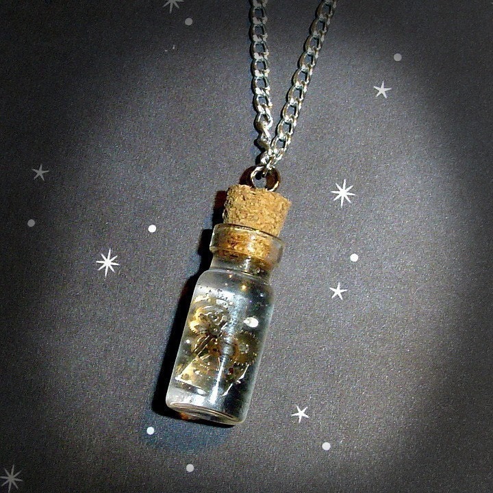 Steampunk - Frozen Time in a Bottle Necklace