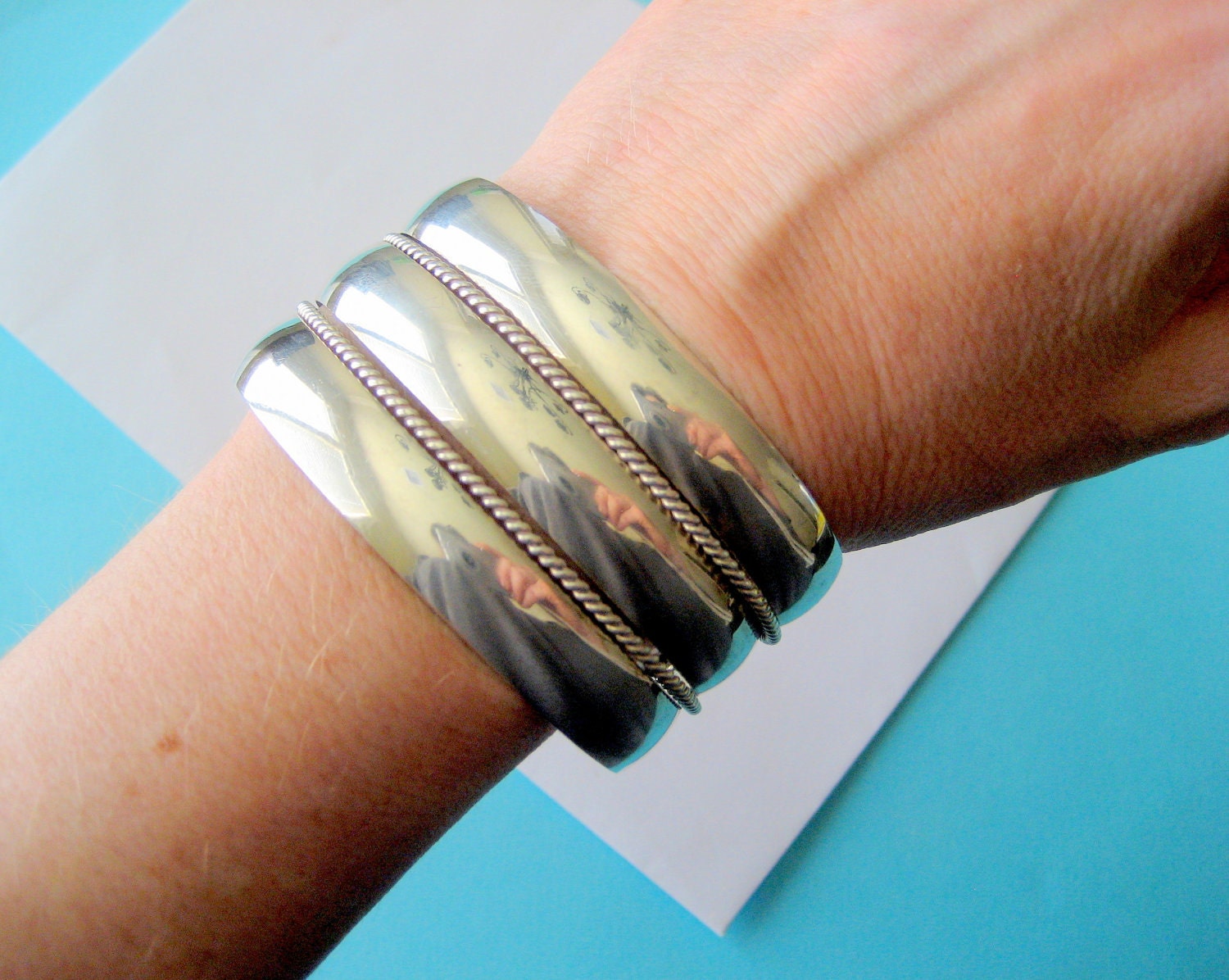 SALE...Wide Navajo Tehe Sterling Twist Rope Cuff