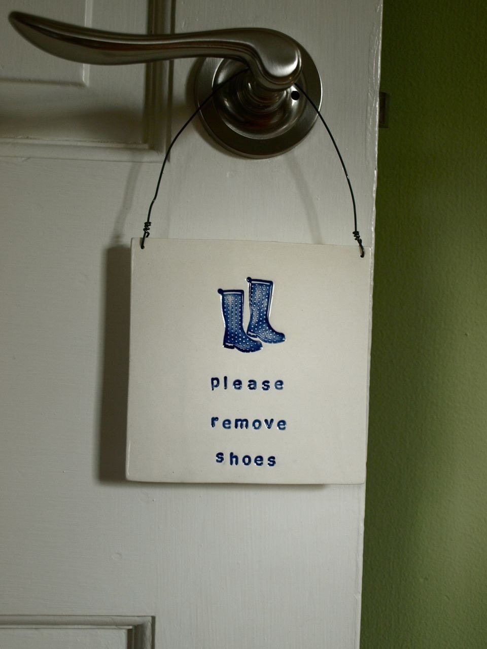 Please Remove Shoes Ceramic Sign with Rain Boot Design
