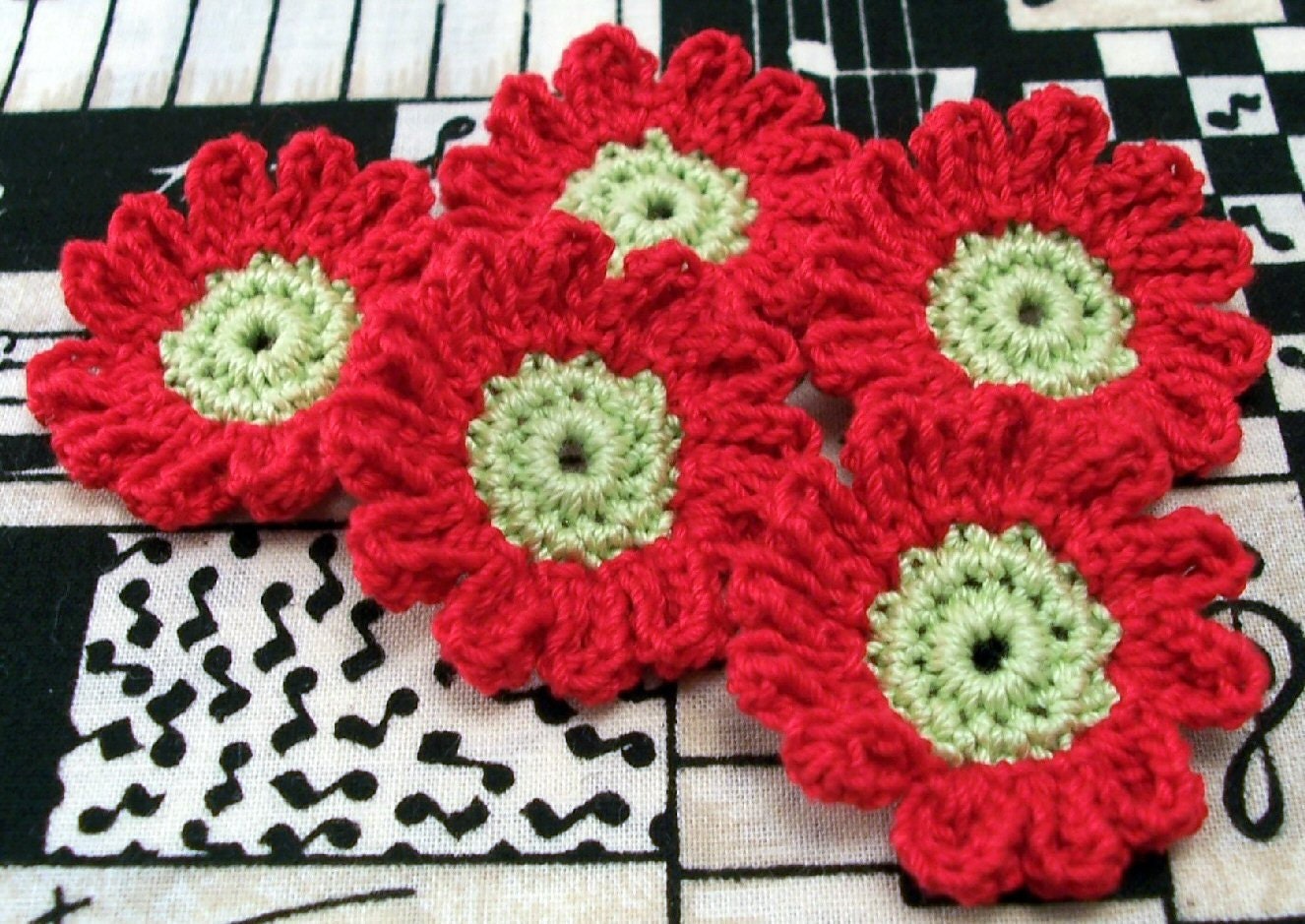 Crocheted Red Flower Appliques