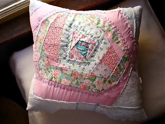 Pretty Pink patchwork pillow Handmade