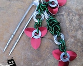 metal orchid--red scale maille flower hair fork