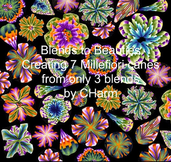 Polymer clay tutorial CHarm Blends to Beauties 7 millefiori canes