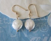 White Luster Coin Pearl Gold Fill Earrings
