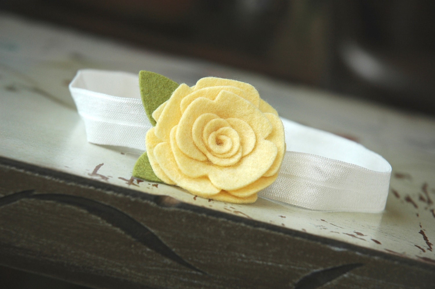 Yellow Felt Flower Headband . Beautiful in Soft Sun . Wool Blend Felt Flower on an Elastic Headband