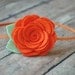 Wool Felt Flower Headband - Large Rose In Orange - Skinny Elastic Headbands