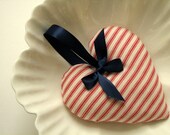 Handmade Fabric Ornament - Burgundy Ticking
