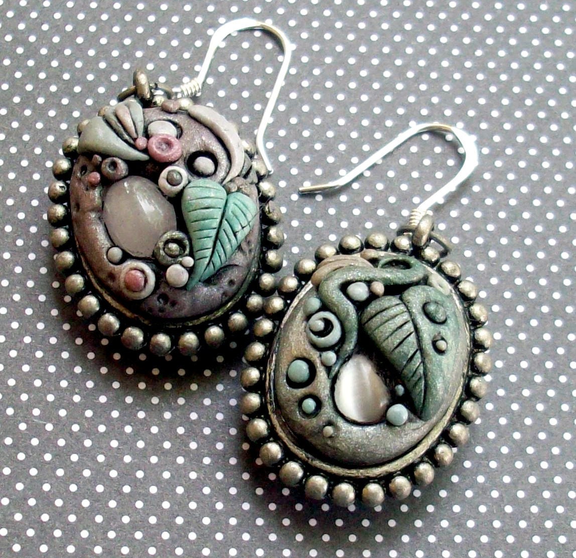 Victorian Pearl and Leaves Earrings Sterling Silver Wire