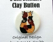 Calico Cat 2-Hole Ceramic Studio Button In Clay Handmade