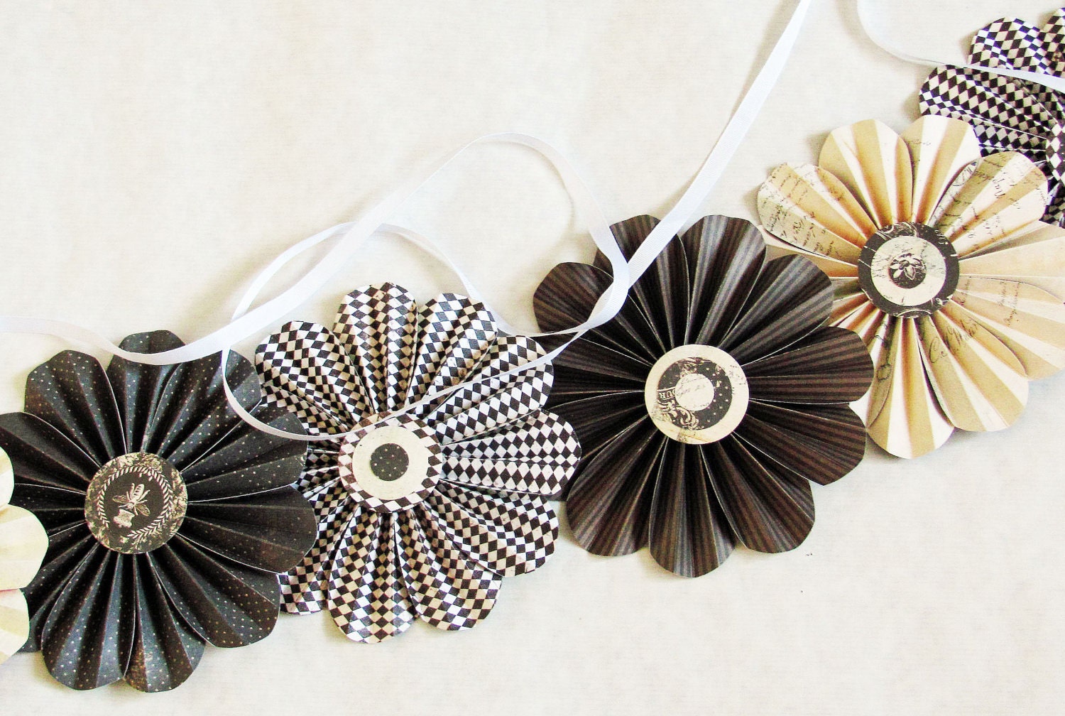 paper flowers garland brown cream wedding photo shoot home decor