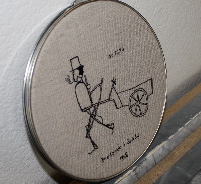 Textile Art Embroidery Home Decor Wall Hanging Fiber Art Hoop Steam Engine Man Hand Embroidered Invention
