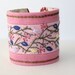 Hand Embroidery Fabric Textile Wrist Cuff Hand Embroidery pink pastel Wildflower Romance Bracelet Featured In CrossStitch and Needlework