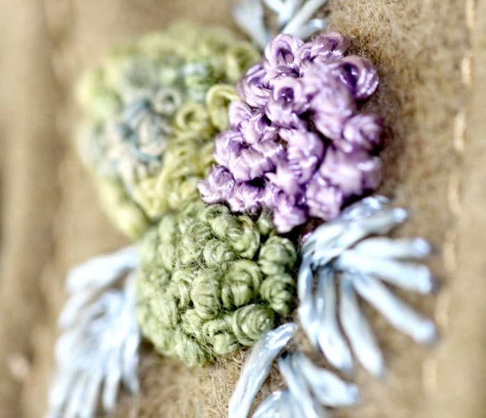 Hydrangea Fiber Fabric Earrings Textile Hand embroidery