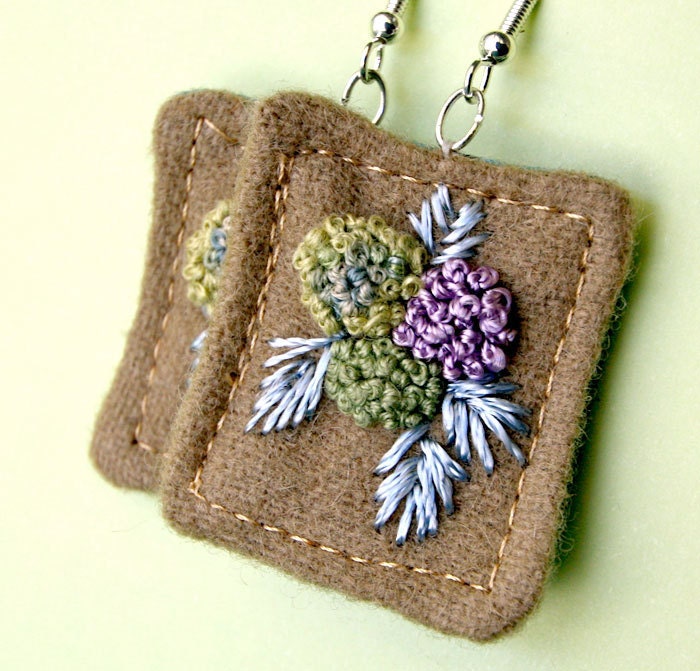 Hydrangea Fiber Fabric Earrings Textile Hand embroidery