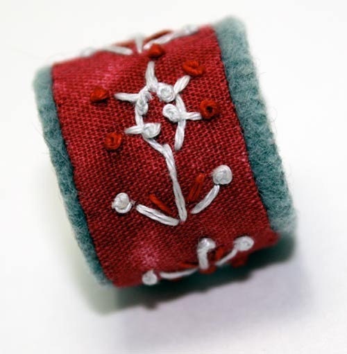 Embroidery Fabric Ring Arizona Cactus Hand Embroidered Felt Red