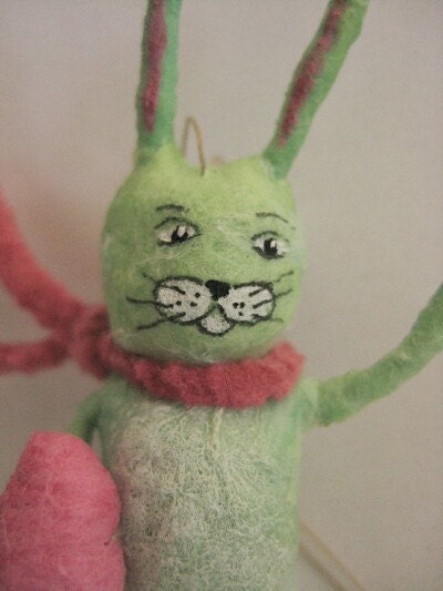 Green Rabbit a Spun Cotton Miniature by maria pahls