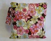 Wet Bag-Large Waterproof Wet Bag- 12.5 x 12.5- Snap Handle and Zipper- Mixed Floral