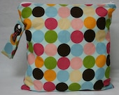 Wet Bag-Large Waterproof Wet Bag- 12.5 x 12.5- Snap Handle -Multi Dot