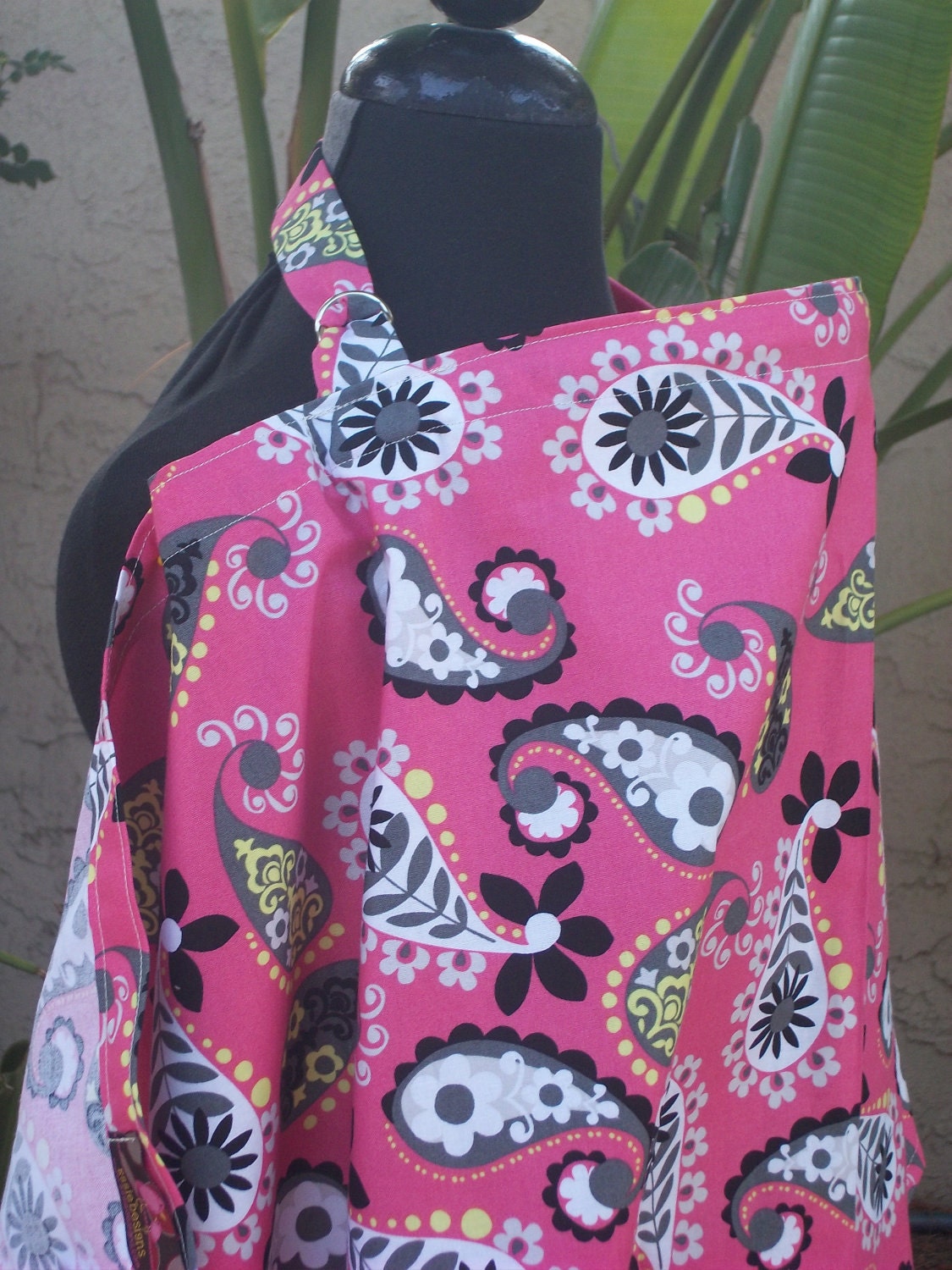 Nursing Cover  Cosmo Meadley  Hot Pink and Black     Over 40 Designs In My Shop