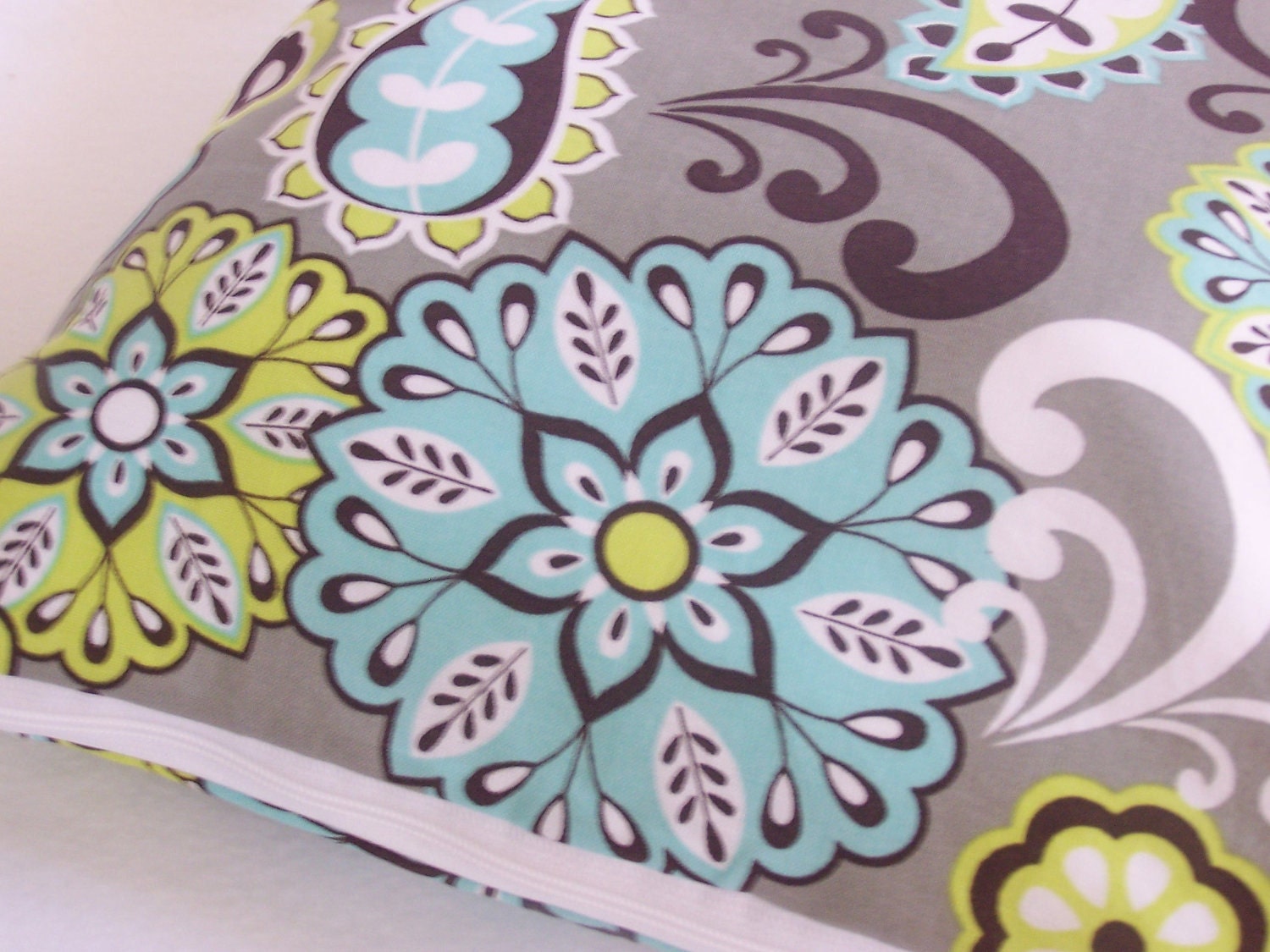 Wet Bag-Large Waterproof Wet Bag- 12.5 x 12.5- Snap Handle and Zipper- Star Flower- Gray-Brown-Green