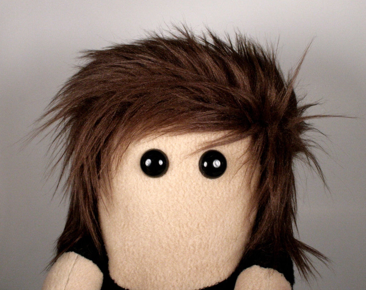 Stuffed Plush Rockstar with Microphone and Awesome 80s Hair - READY TO SHIP