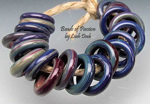 Handmade Glass Ring Slider Beads Lampwork - 20 Super Rich Shiny Tie Dyes - Xtra Sm