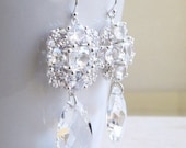 Bridal Earrings Ivanka Trump Swarovski Crystal Teardrop CZ Sterling Silver Chandelier Earrings - Itzel E5SWC Wedding Jewelry
