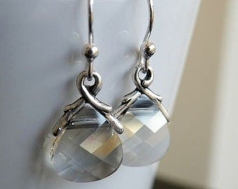 Swarovski Crystal Faceted Briolette Sterling Silver Dangle Earrings - Bella E6 - for Brides/ Bridesmaids Wedding Jewelry