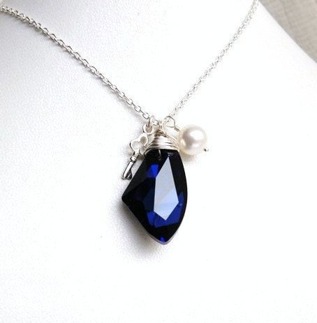 Sapphire Jewelry Bridal Necklace Swarovski Crystal Cobalt Blue Sterling Silver Pendant Necklace Bella NS2 Bridesmaid Jewelry