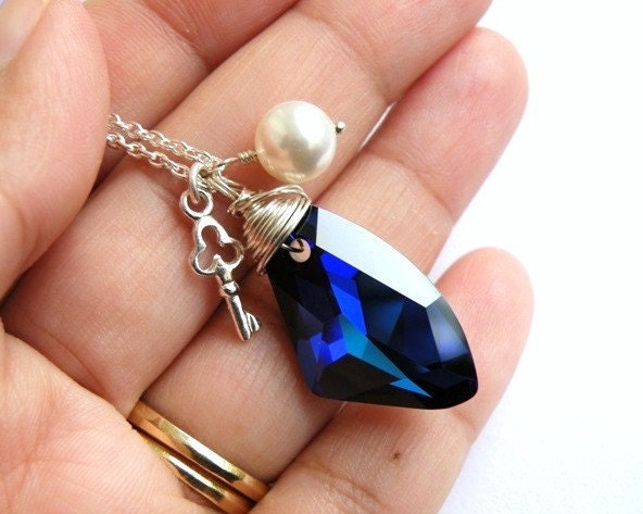 Sapphire Jewelry Bridal Necklace Swarovski Crystal Cobalt Blue Sterling Silver Pendant Necklace Bella NS2 Bridesmaid Jewelry