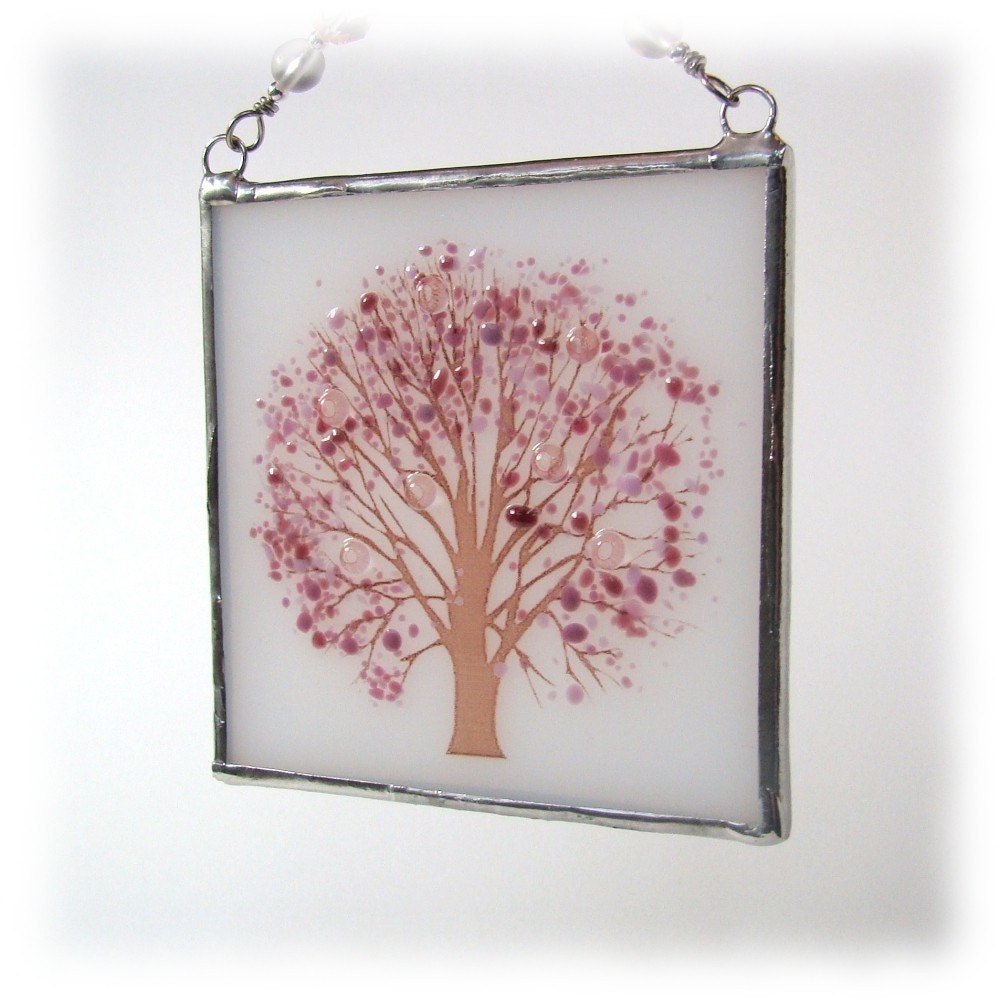 Cherry Blossoms Tree Fused Glass Suncatcher Light Catcher
