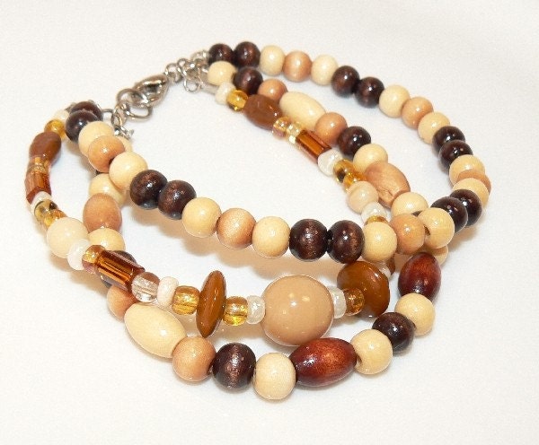 Multi-Strand, African trade Wood. Caramel Bead Bracelet. Handcrafted Artisan Jewelry