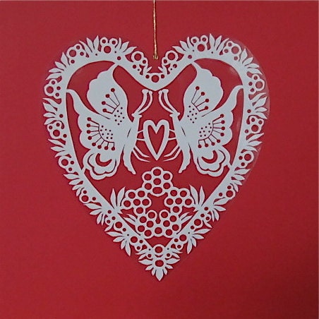 Butterflies in Love - Hand cut hanging kirigami heart