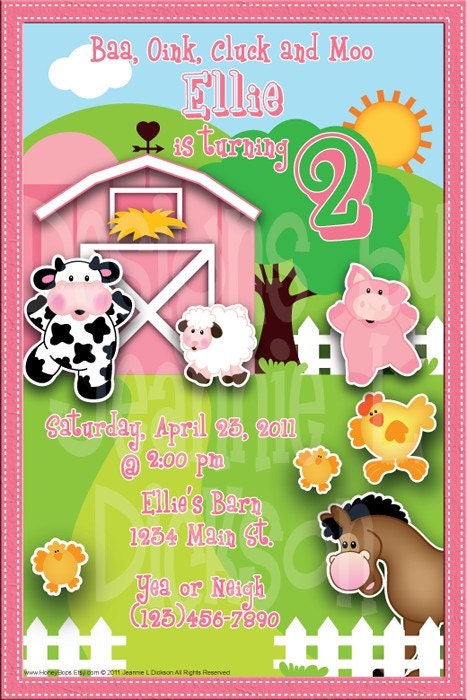 Barnyard Invitation Birthday, Baby Shower, PINK Digital DIY Printable file