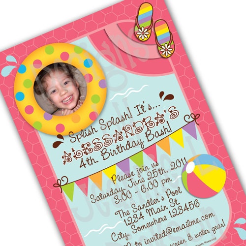 Pool Party Invitation Birthday Splish Splash Boy or Girl - DIY printable JPG