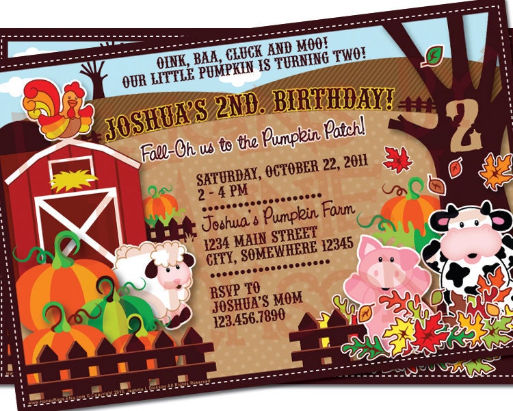 Fall Pumpkin Farm Invitation Birthday Baby Shower Custom Invite - uPrint Digital JPG