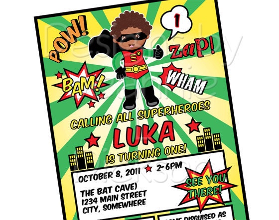 Superhero Invitation Batman Robin Birthday, Announcement Custom - uPRINT digital file