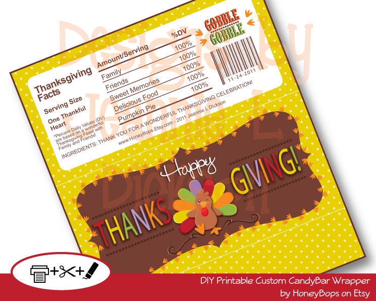 Thanksgiving Candy Bar Wrapper Printable Personalized DIY - PDF file Il_570xn