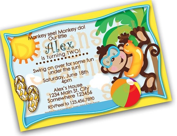 Beach Monkey Invitation Birthday Baby Shower Boy or Girl Custom Invite Printable DIY - JPG Il_570xn