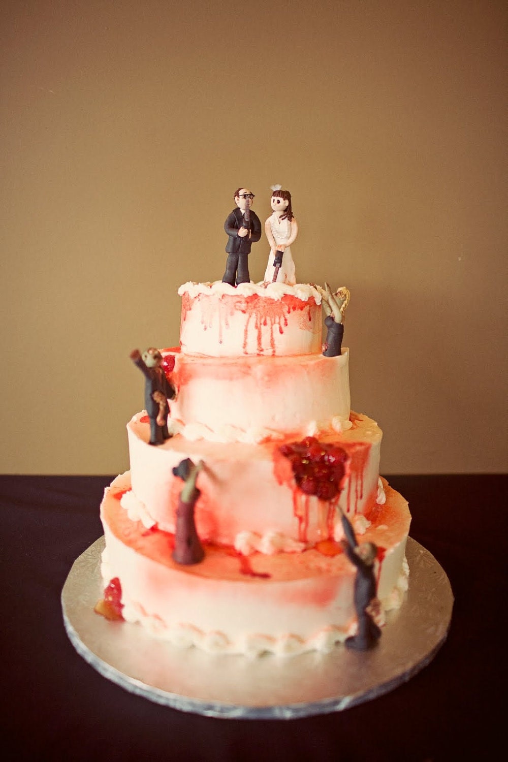 Bride and Groom Wedding Cake Topper with zombies