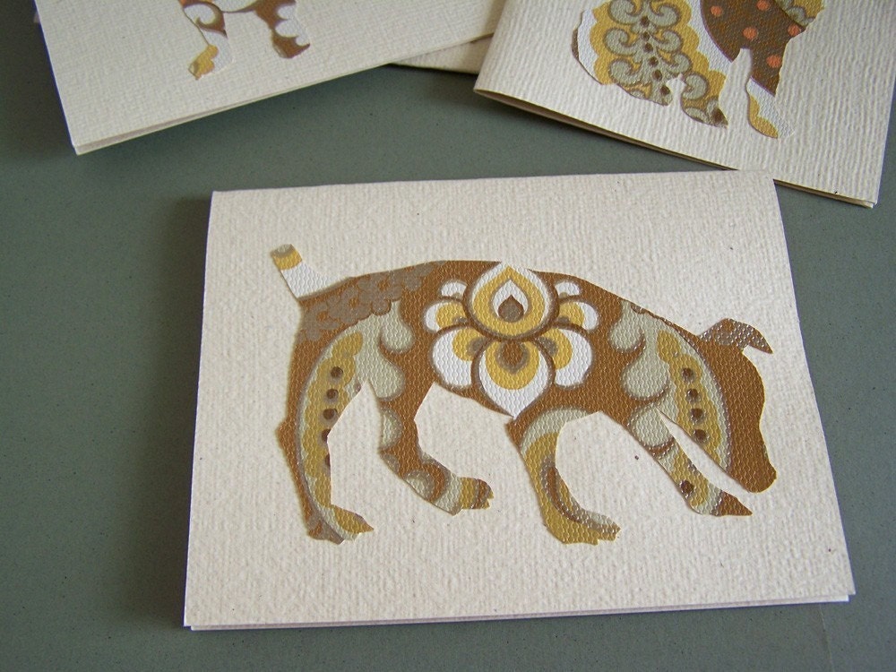 4 dogs notecards - vintage wallpaper silhouettes