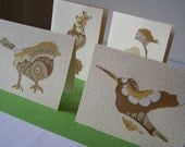 4 birds vintage wallpaper notecards